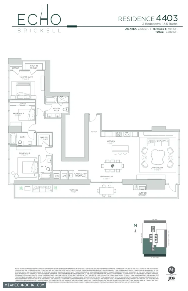 Echo Brickell floor plan Residence 4403 · 3 bedrooms