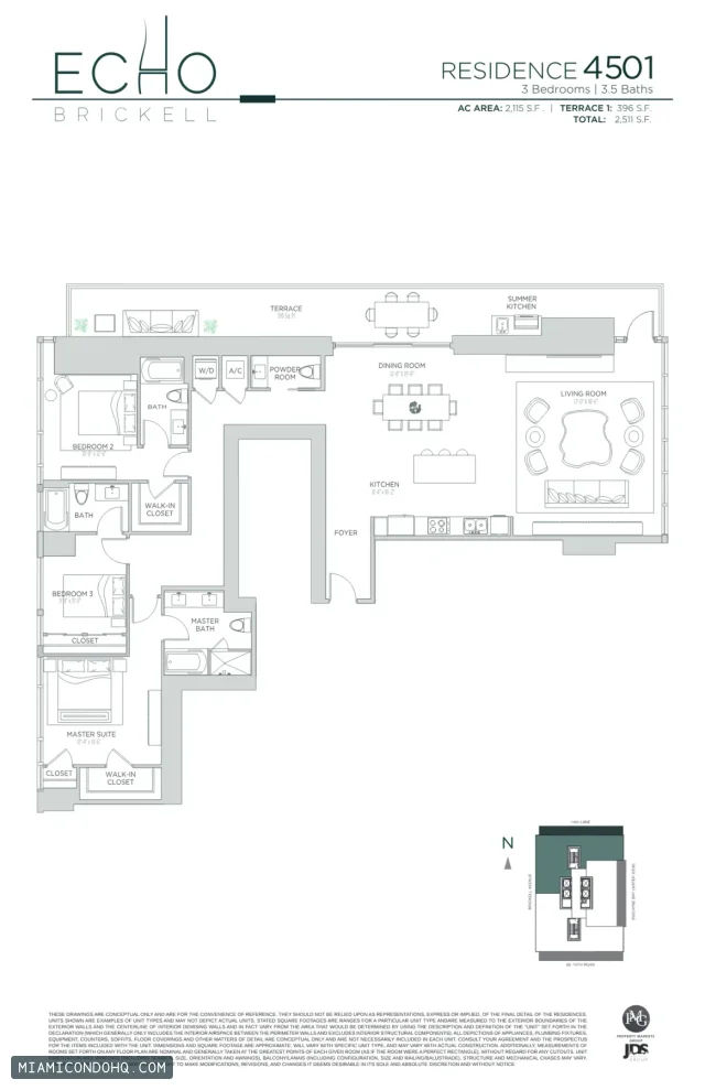 Echo Brickell floor plan Residence 4501 · 3 bedrooms