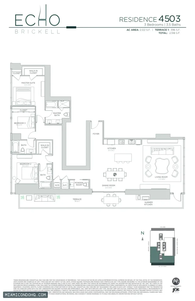 Echo Brickell floor plan Residence 4503 · 3 bedrooms