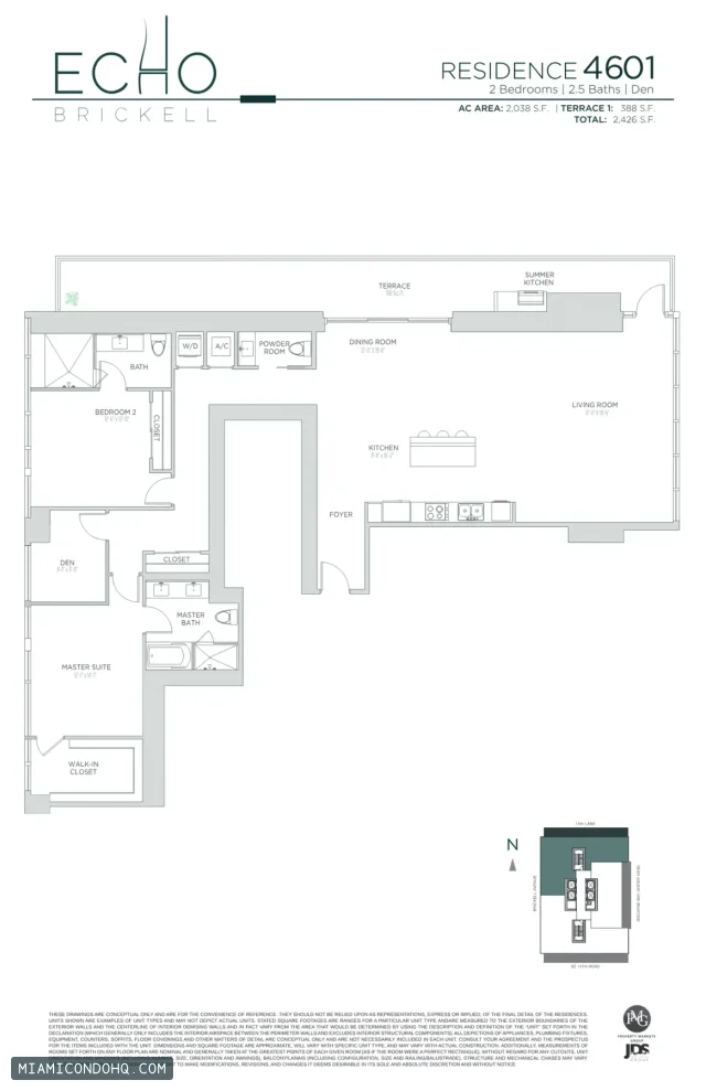Echo Brickell floor plan Residence 4601 · 2 bedrooms