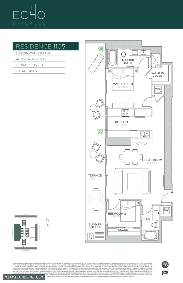 Echo Brickell floor plan Residence 1105 · 2 bedrooms