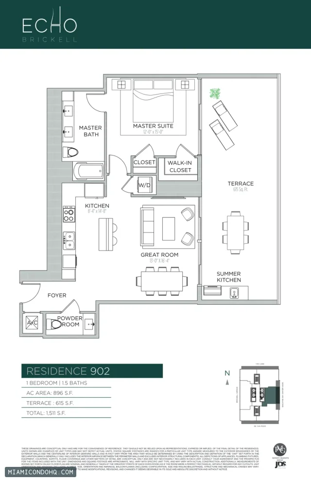 Echo Brickell floor plan Residence 902 · 1 bedroom