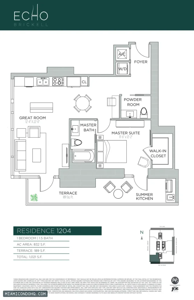 Echo Brickell floor plan Residence 1204 · 1 bedroom