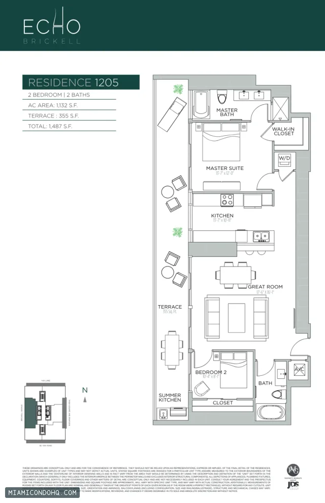 Echo Brickell floor plan Residence 1205 · 2 bedrooms