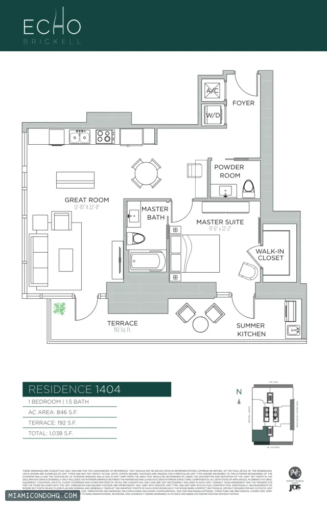 Echo Brickell floor plan Residence 1404 · 1 bedroom