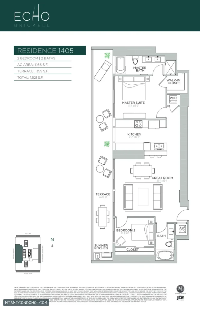 Echo Brickell floor plan Residence 1405 · 2 bedrooms
