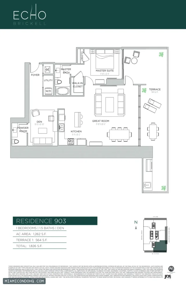 Echo Brickell floor plan Residence 903 · 1 bedroom