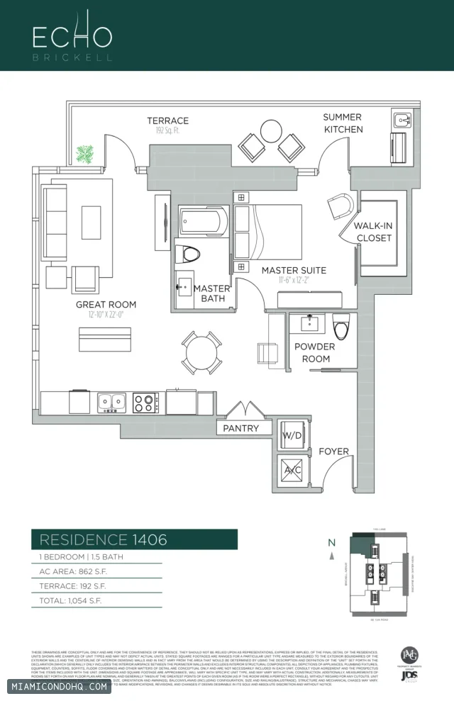 Echo Brickell floor plan Residence 1406 · 1 bedroom