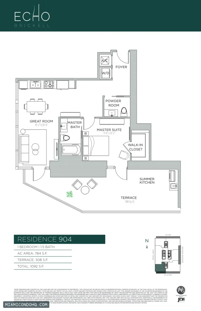 Echo Brickell floor plan Residence 904 · 1 bedroom