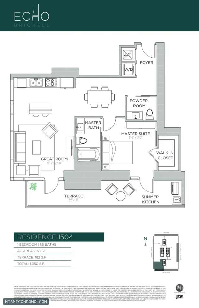 Echo Brickell floor plan Residence 1504 · 1 bedroom