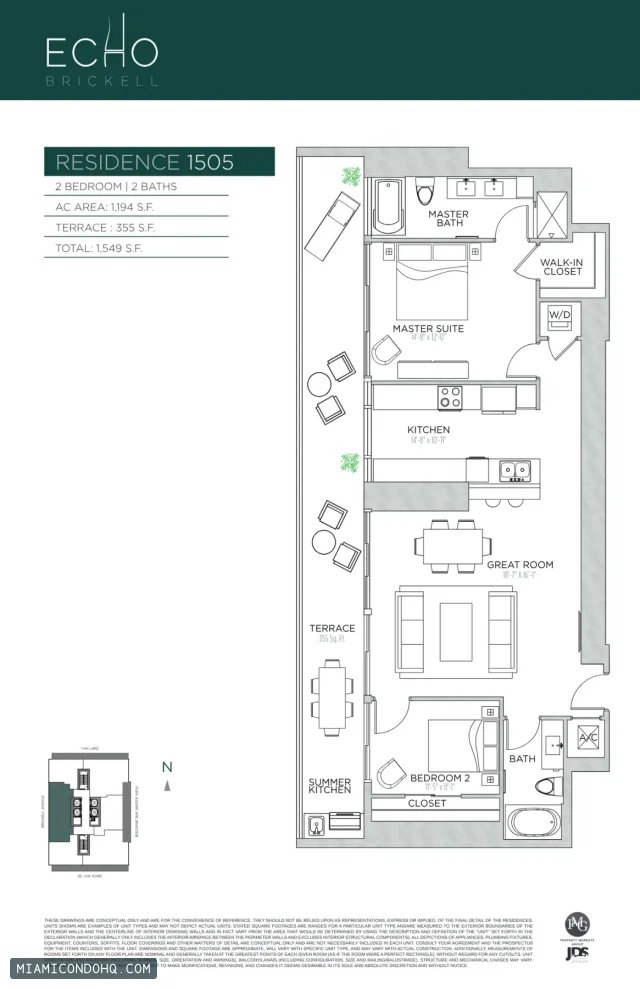 Echo Brickell floor plan Residence 1505 · 2 bedrooms