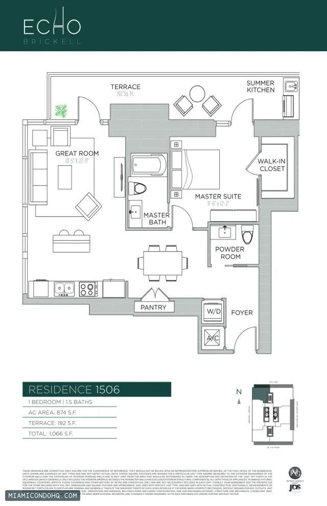 Echo Brickell floor plan Residence 1506 · 1 bedroom