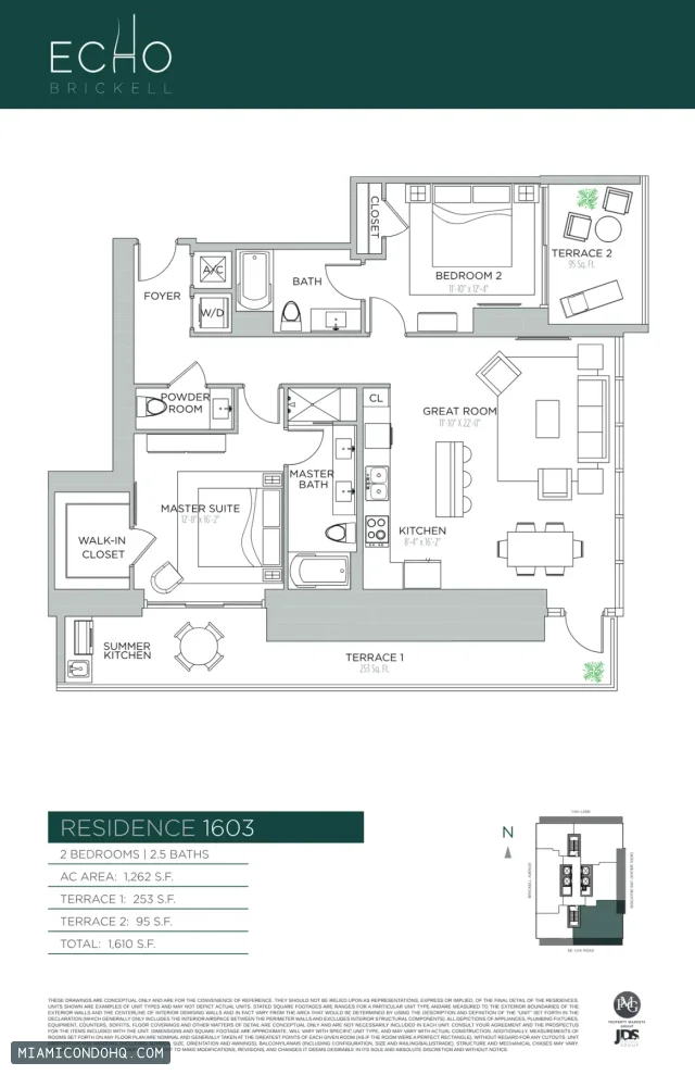 Echo Brickell floor plan Residence 1603 · 2 bedrooms