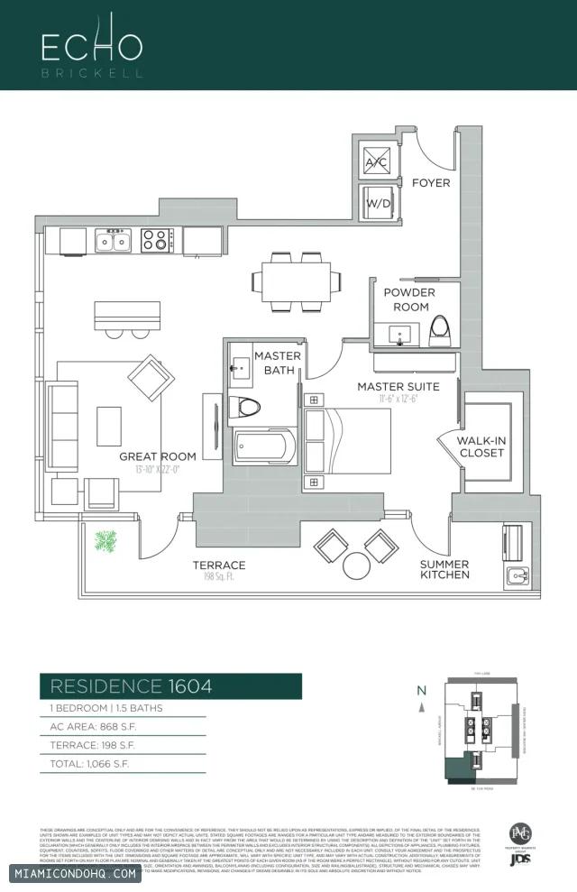 Echo Brickell floor plan Residence 1604 · 1 bedroom