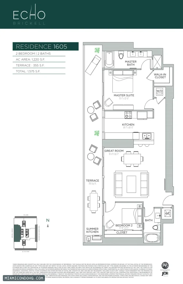 Echo Brickell floor plan Residence 1605 · 2 bedrooms