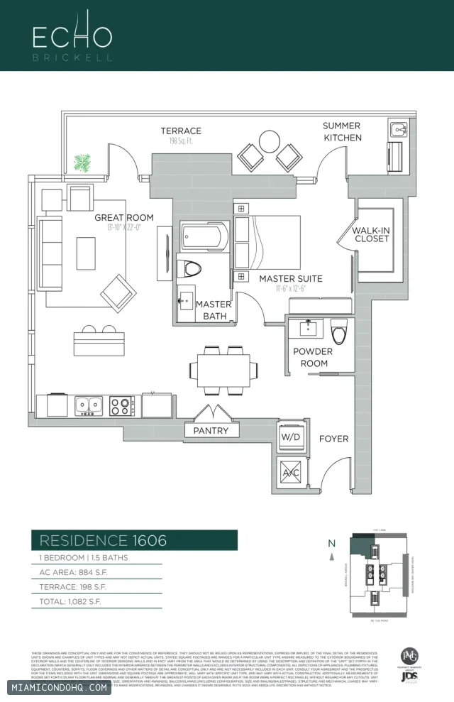 Echo Brickell floor plan Residence 1606 · 1 bedroom