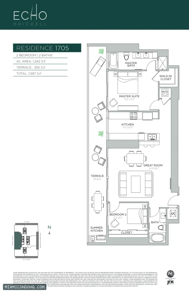 Echo Brickell floor plan Residence 1705 · 2 bedrooms