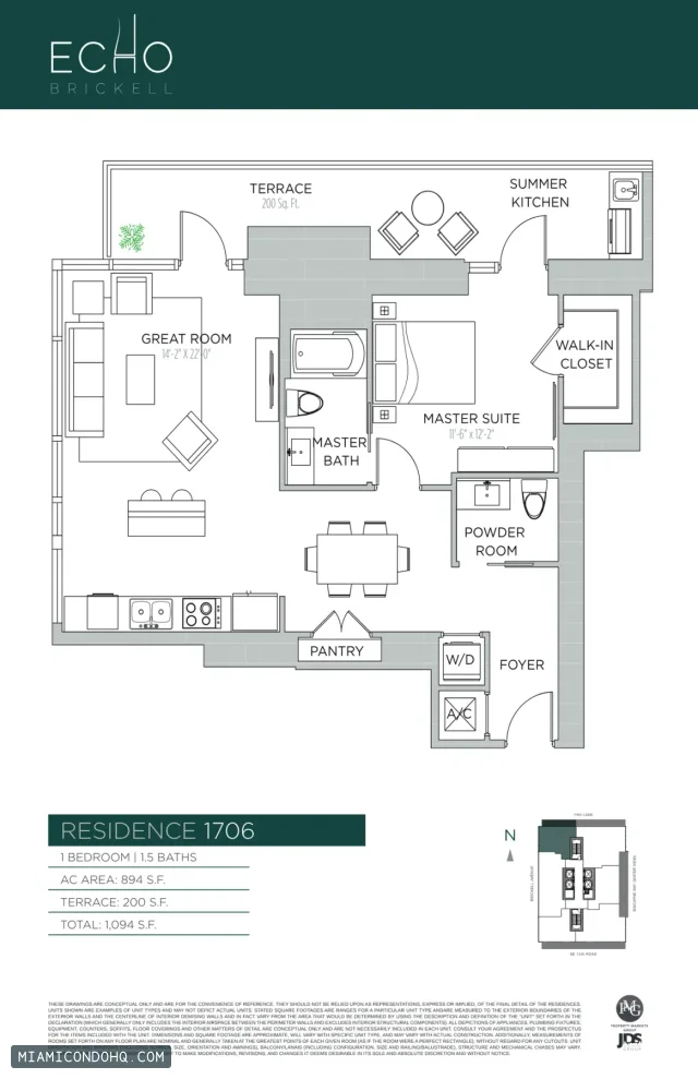 Echo Brickell floor plan Residence 1706 · 1 bedroom