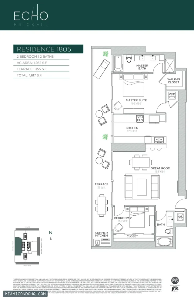 Echo Brickell floor plan Residence 1805 · 2 bedrooms