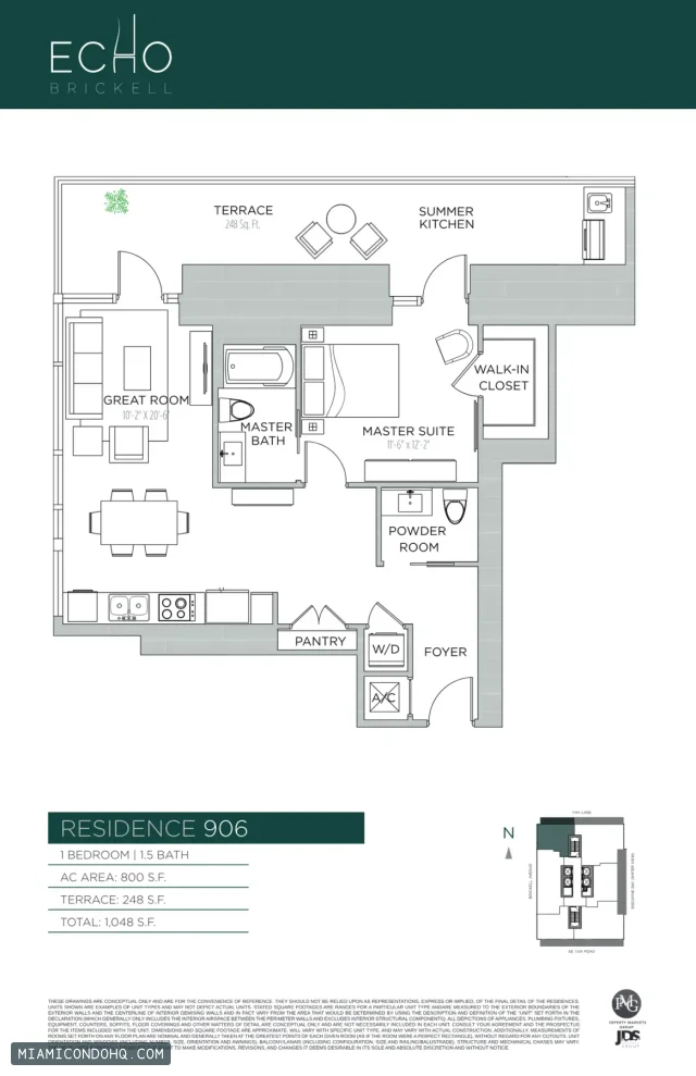 Echo Brickell floor plan Residence 906 · 1 bedroom