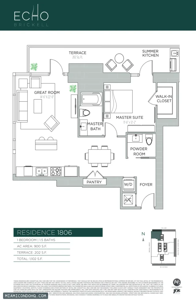 Echo Brickell floor plan Residence 1806 · 1 bedroom