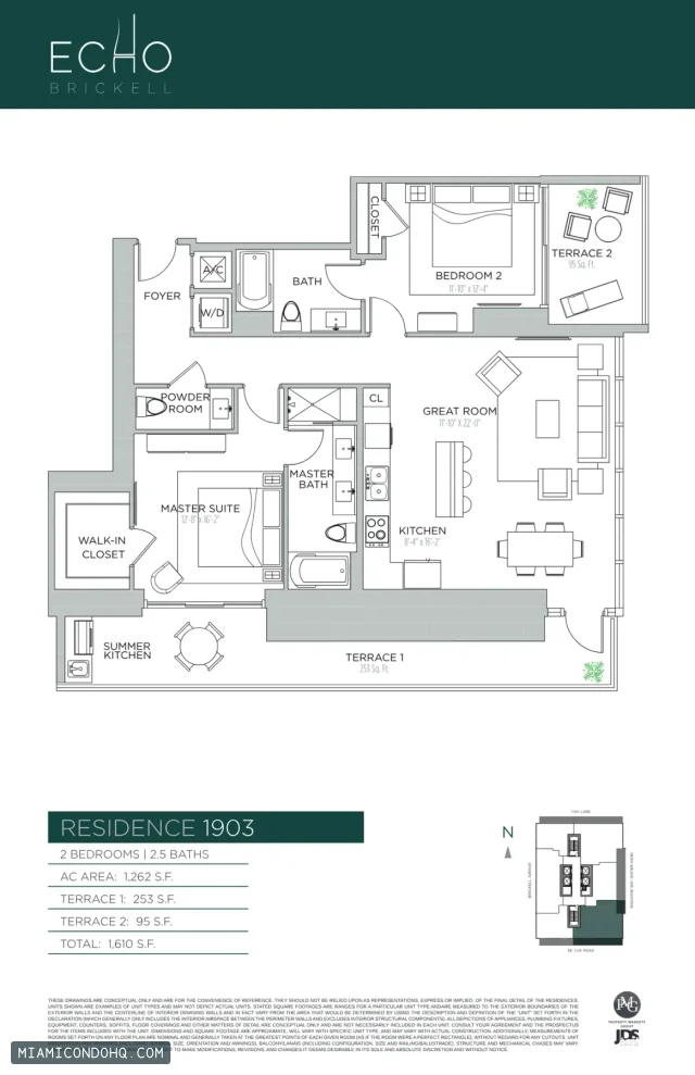 Echo Brickell floor plan Residence 1903 · 2 bedrooms
