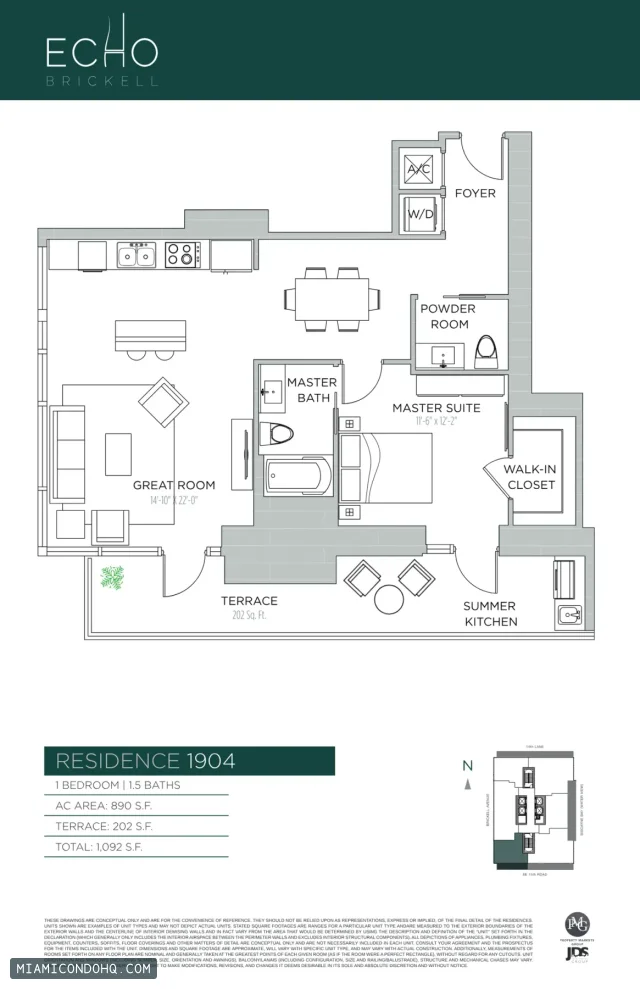 Echo Brickell floor plan Residence 1904 · 1 bedroom