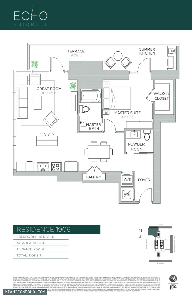 Echo Brickell floor plan Residence 1906 · 1 bedroom