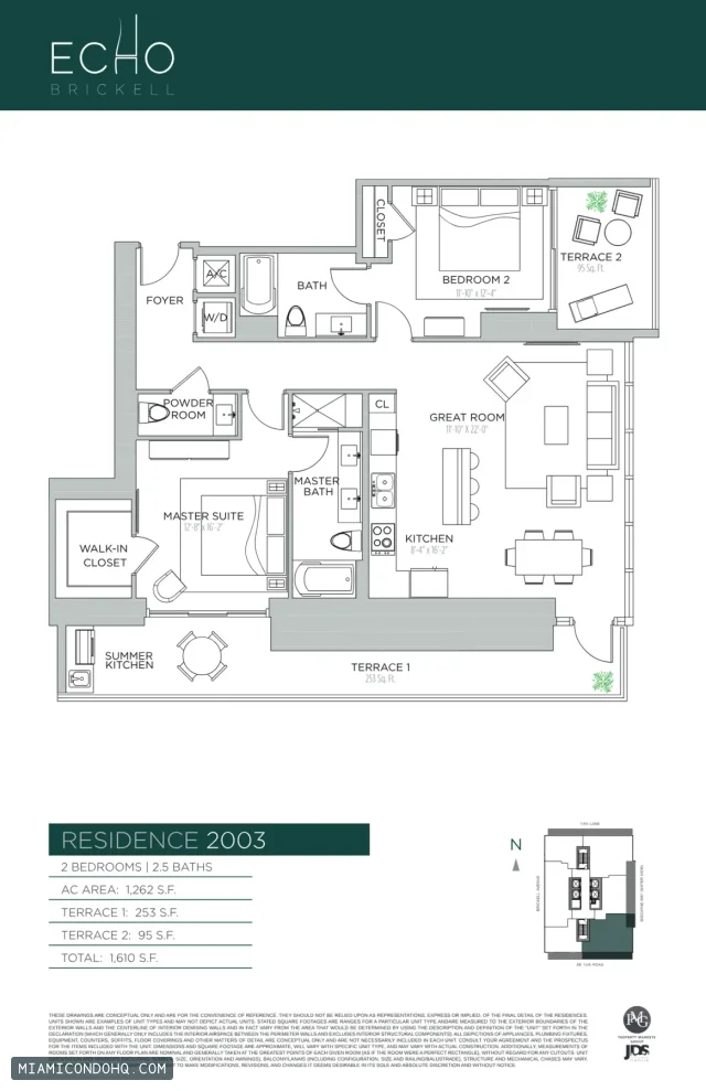 Echo Brickell floor plan Residence 2003 · 2 bedrooms