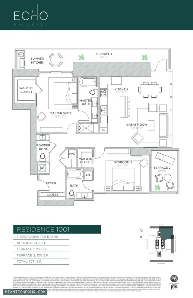 Echo Brickell floor plan Residence 1001 · 2 bedrooms