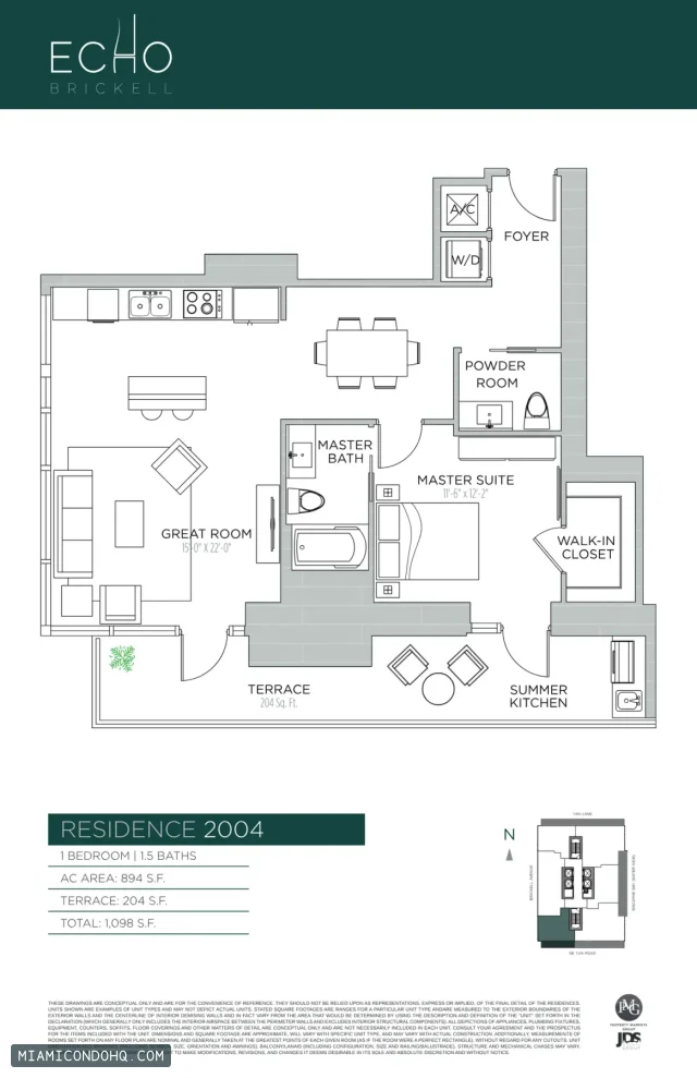 Echo Brickell floor plan Residence 2004 · 1 bedroom