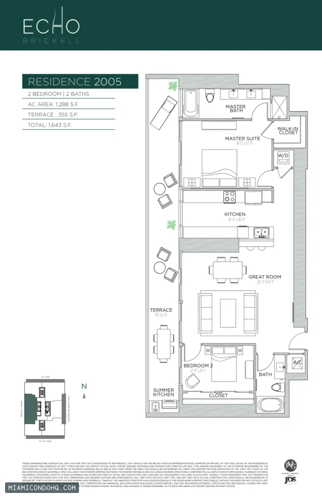 Echo Brickell floor plan Residence 2005 · 2 bedrooms