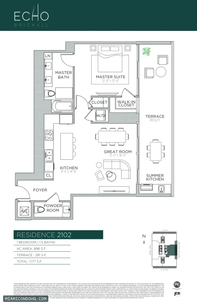 Echo Brickell floor plan Residence 2102 · 1 bedroom