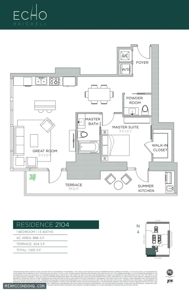 Echo Brickell floor plan Residence 2104 · 1 bedroom