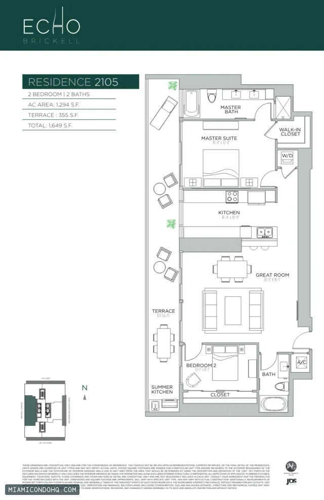 Echo Brickell floor plan Residence 2105 · 2 bedrooms
