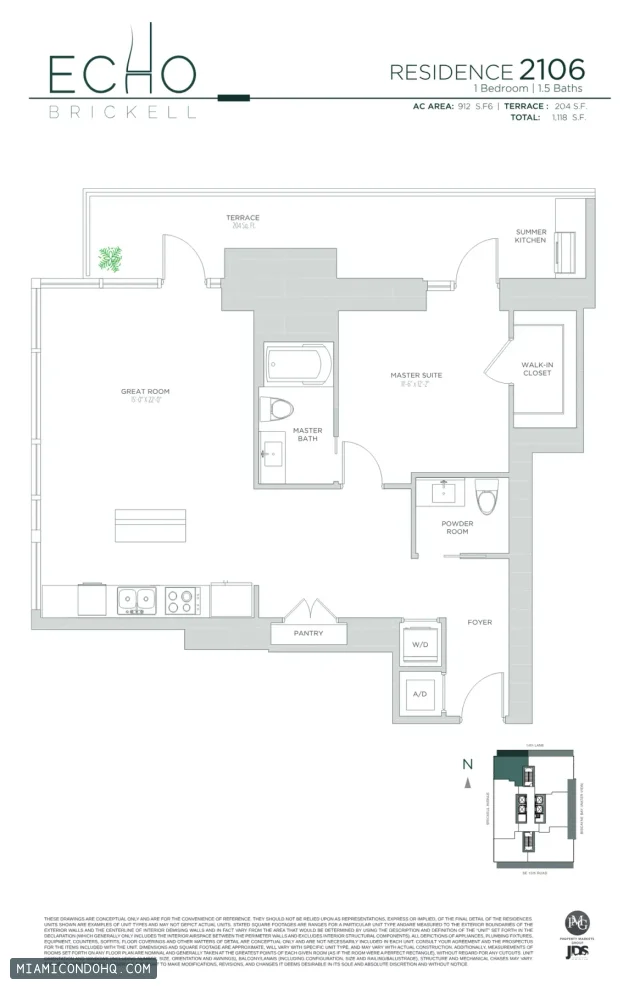 Echo Brickell floor plan Residence 2106 · 1 bedroom
