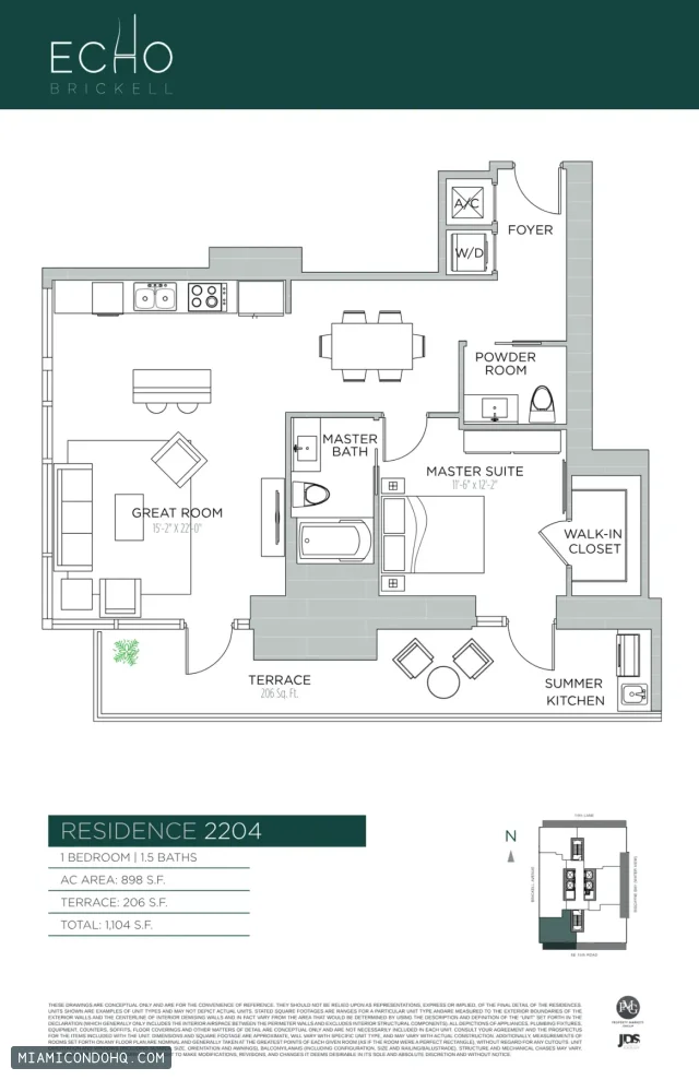 Echo Brickell floor plan Residence 2204 · 1 bedroom