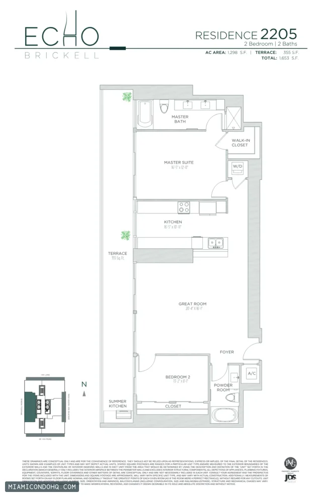 Echo Brickell floor plan Residence 2205 · 2 bedrooms