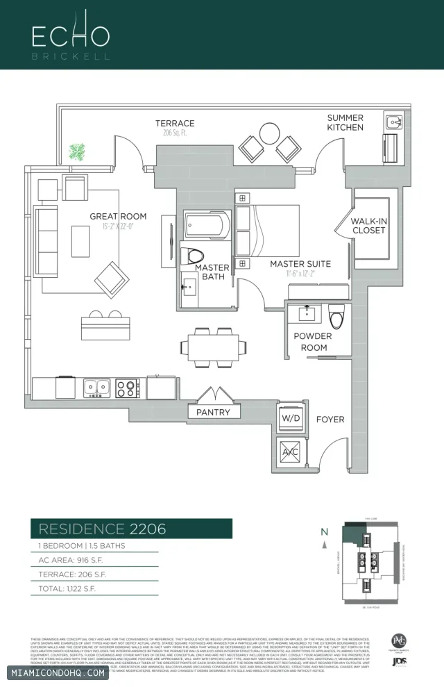 Echo Brickell floor plan Residence 2206 · 1 bedroom