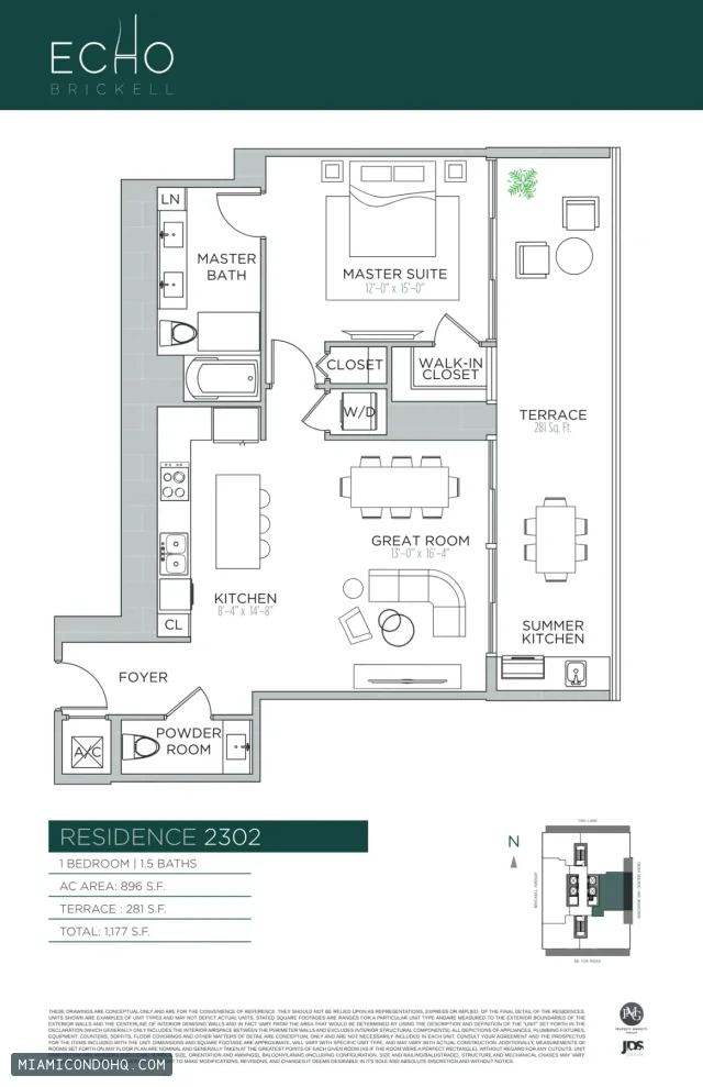 Echo Brickell floor plan Residence 2302 · 1 bedroom