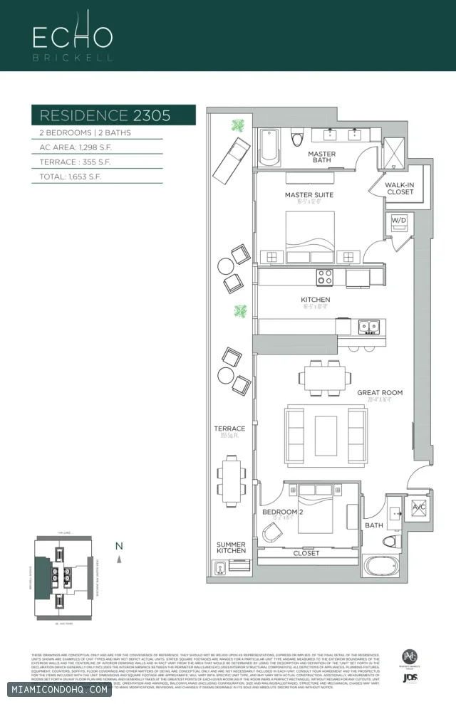Echo Brickell floor plan Residence 2305 · 2 bedrooms
