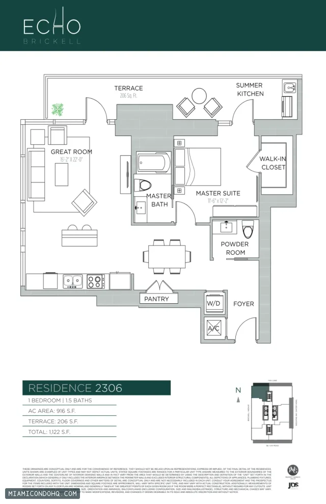 Echo Brickell floor plan Residence 2306 · 1 bedroom