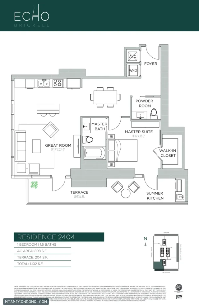 Echo Brickell floor plan Residence 2404 · 1 bedroom