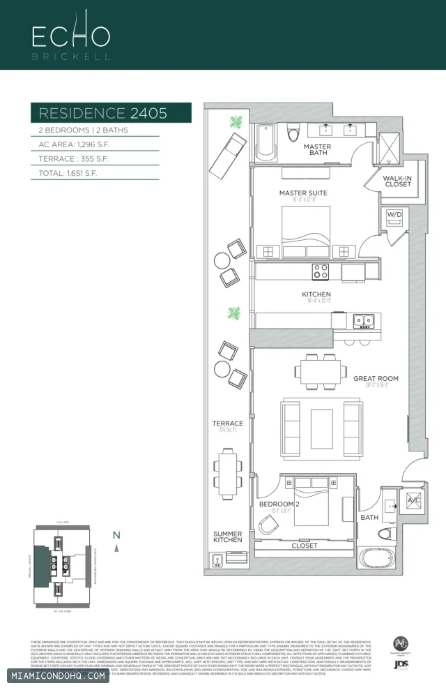 Echo Brickell floor plan Residence 2405 · 2 bedrooms
