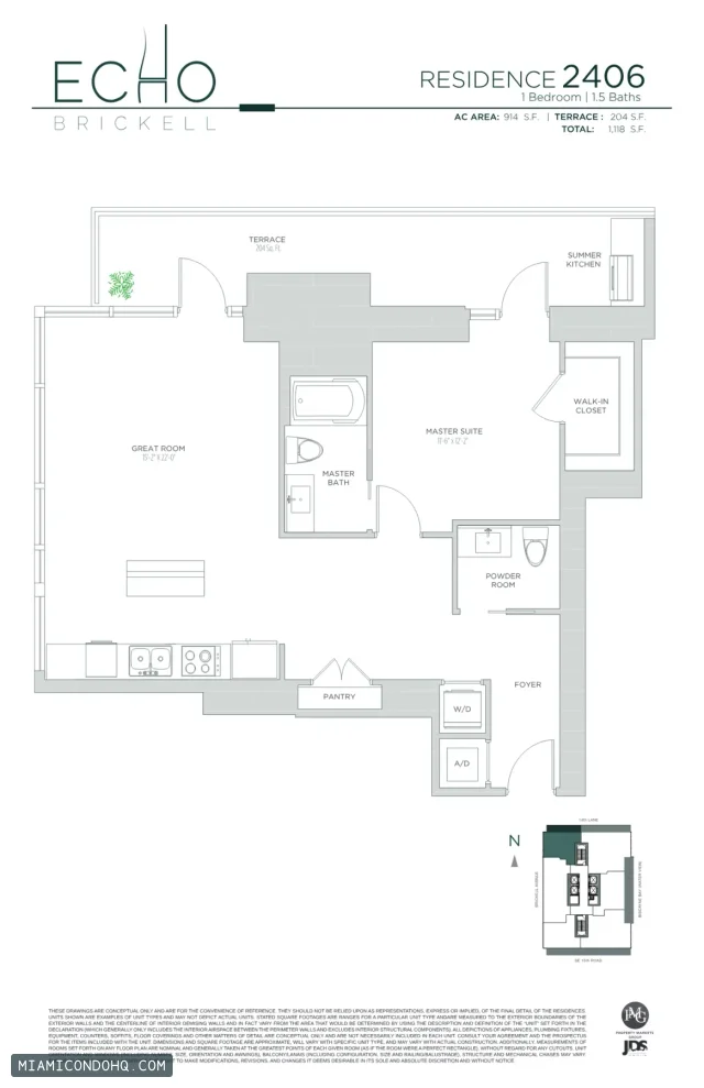 Echo Brickell floor plan Residence 2406 · 1 bedroom
