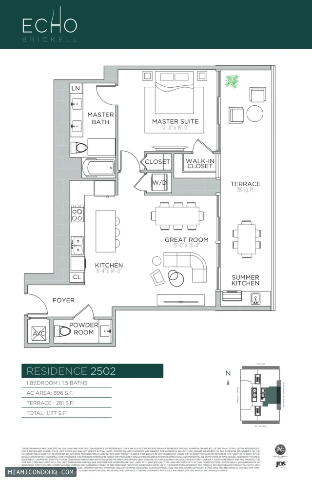 Echo Brickell floor plan Residence 2502 · 1 bedroom
