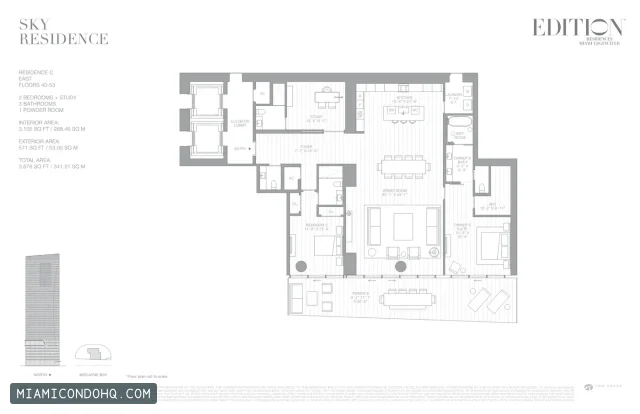 EDITION Residences Miami floor plan 2 bedrooms