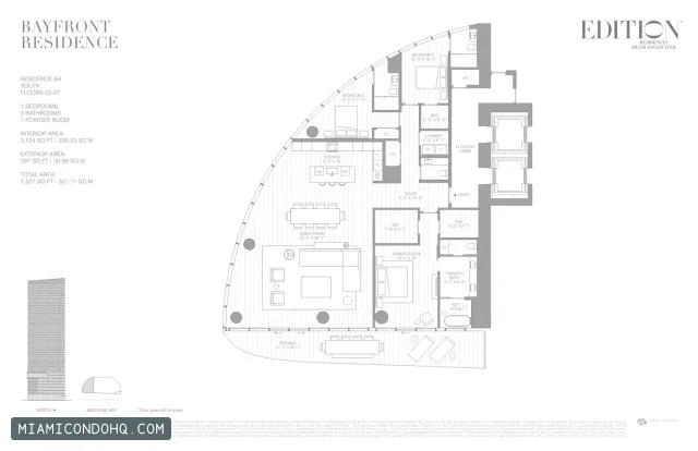 EDITION Residences Miami floor plan 3 bedrooms
