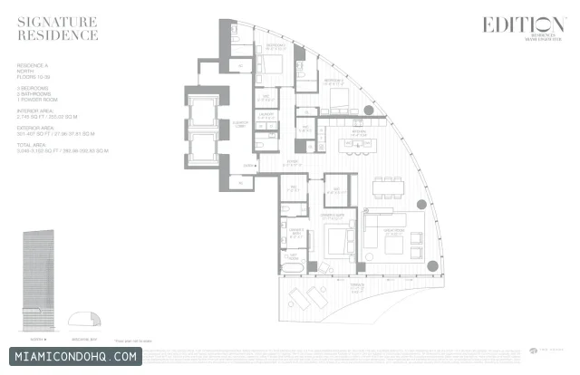 EDITION Residences Miami floor plan 3 bedrooms