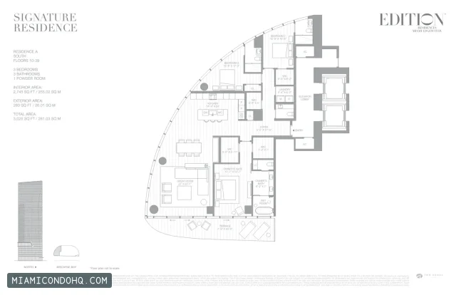 EDITION Residences Miami floor plan 3 bedrooms